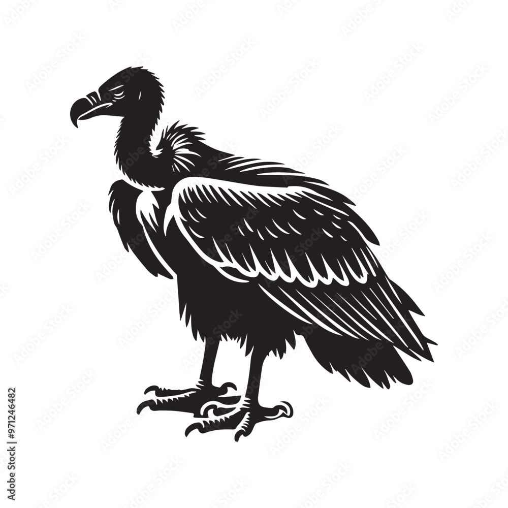 Fototapeta premium Vulture silhouette Clipart - Vulture vector illustration in black and white 