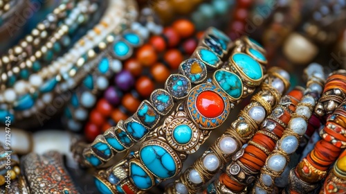 Bracelets with blue stones from India's Anjuna market photo