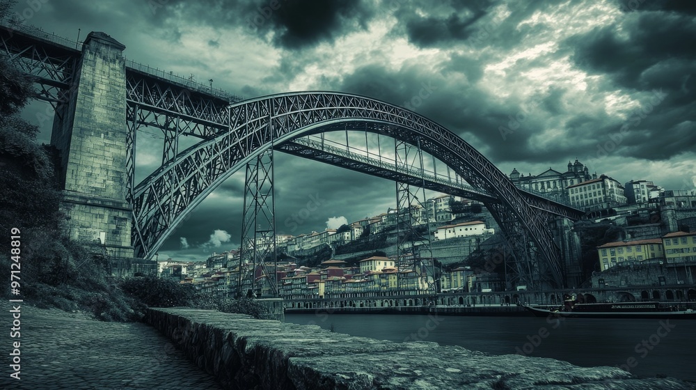 Naklejka premium Eiffel's Porto bridge backdrop