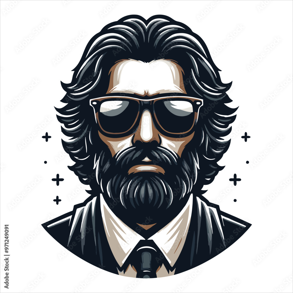 Bearded Man in Sunglasses with Formal Suit – Stylish Character Vector for Fashion and Design Bearded Man in Sunglasses with Formal Suit – Stylish Character Vector for Fashion and Design