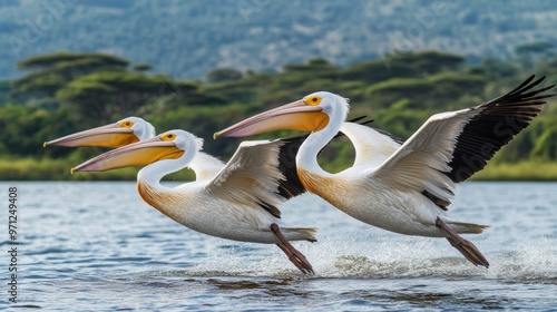 White pelicans in Lake Nakuru.