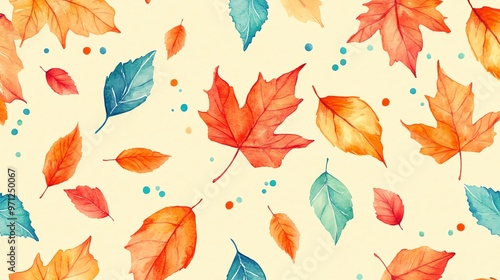 watercolor Autumn leaves seamless pattern for vibrant fall decor