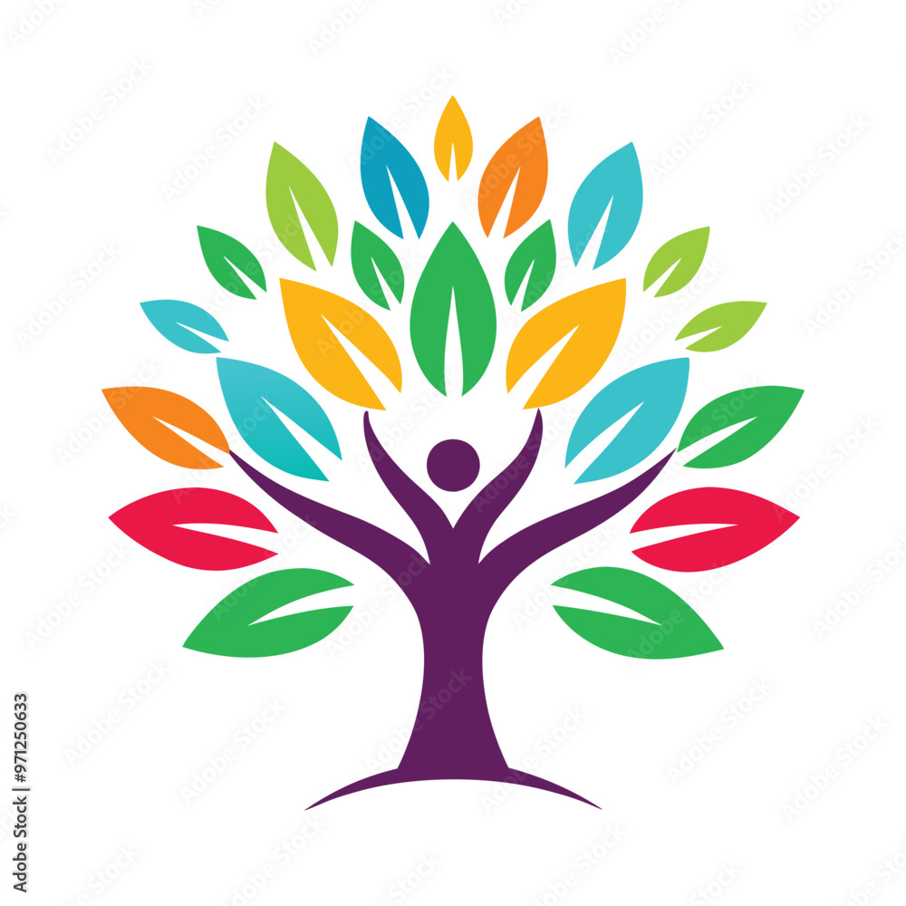Minimalist Tree  Vibrant Leaves - Perfect for Nature and Community Branding.