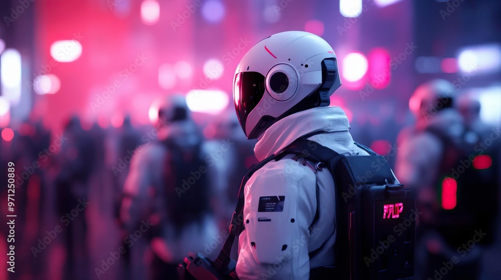 Futuristic astronaut in neon cityscape, representing exploration and advanced technology in a vibrant, immersive environment. Futuristic astronaut in neon cityscape, representing exploration and advanced technology in a vibrant, immersive environment.