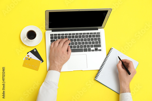 Male hands with laptop, cre...