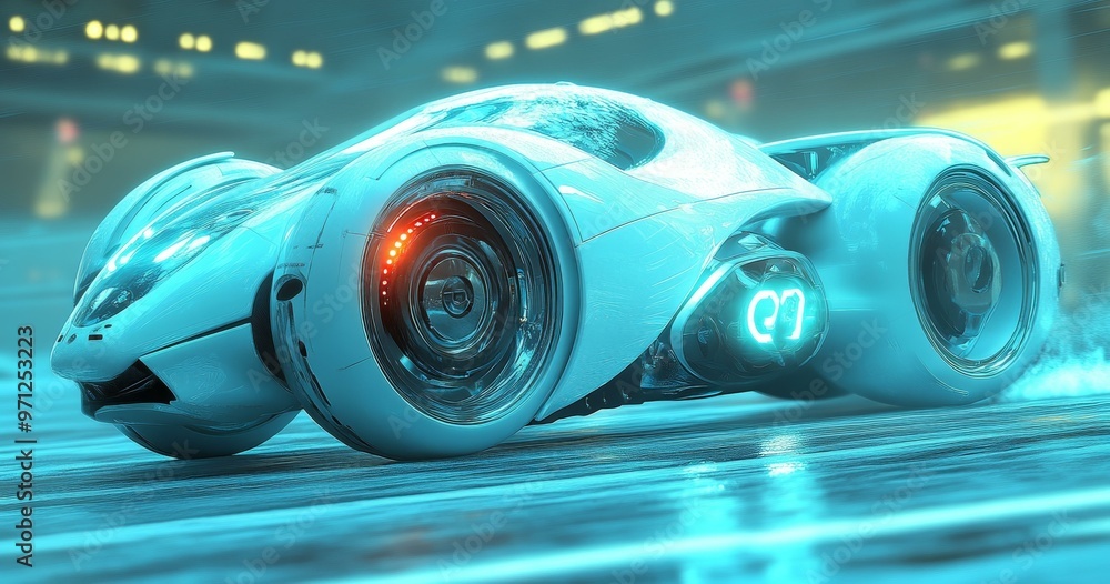 Futuristic Racing Car on a Glowing Track Futuristic Racing Car on a Glowing Track