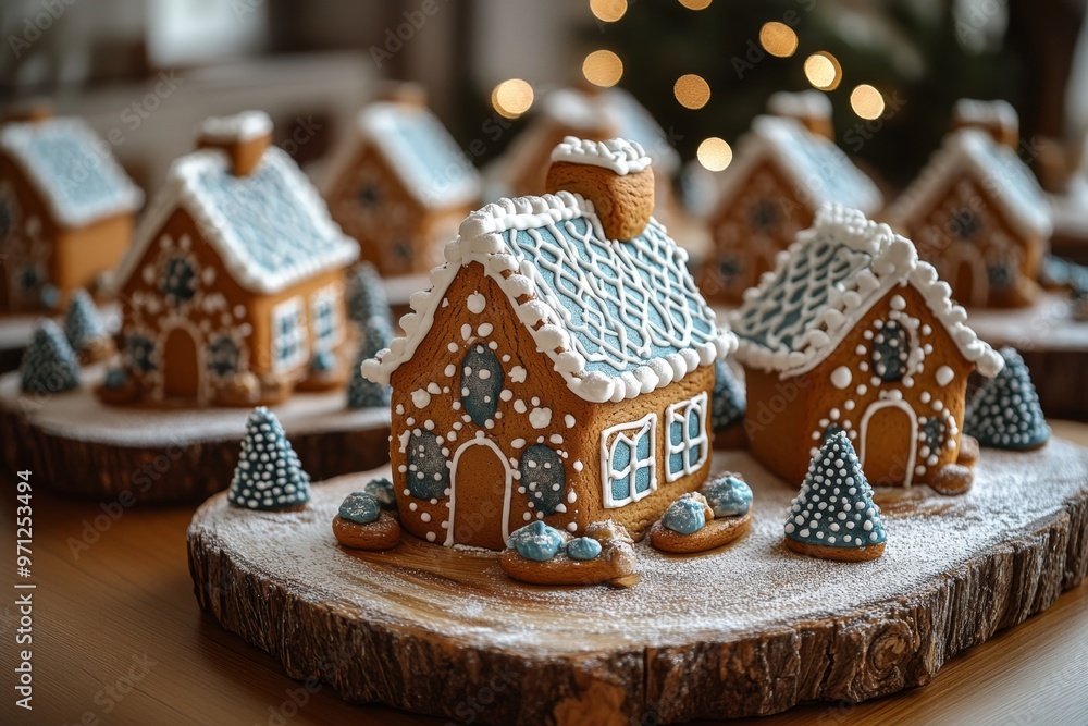 Christmas gingerbread houses on wooden table with bokeh background.. Pastries in the form of houses. Festive scene with holiday pastries. Christmas and New Year background.
Christmas gingerbread houses on wooden table with bokeh background.. Pastries in the form of houses. Festive scene with holiday pastries. Christmas and New Year background.