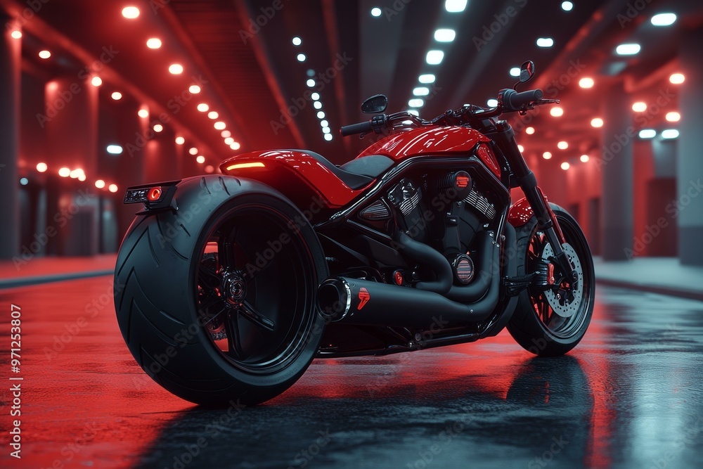 Obraz premium Futuristic Motorcycle in Industrial Setting