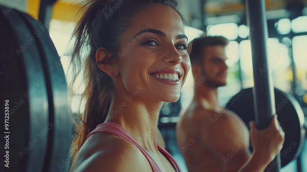 Obraz premium Weights lifted by gym couple.