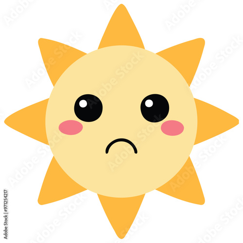 Cute suns, Sunshine emoji sad with a frown and blushing cheeks