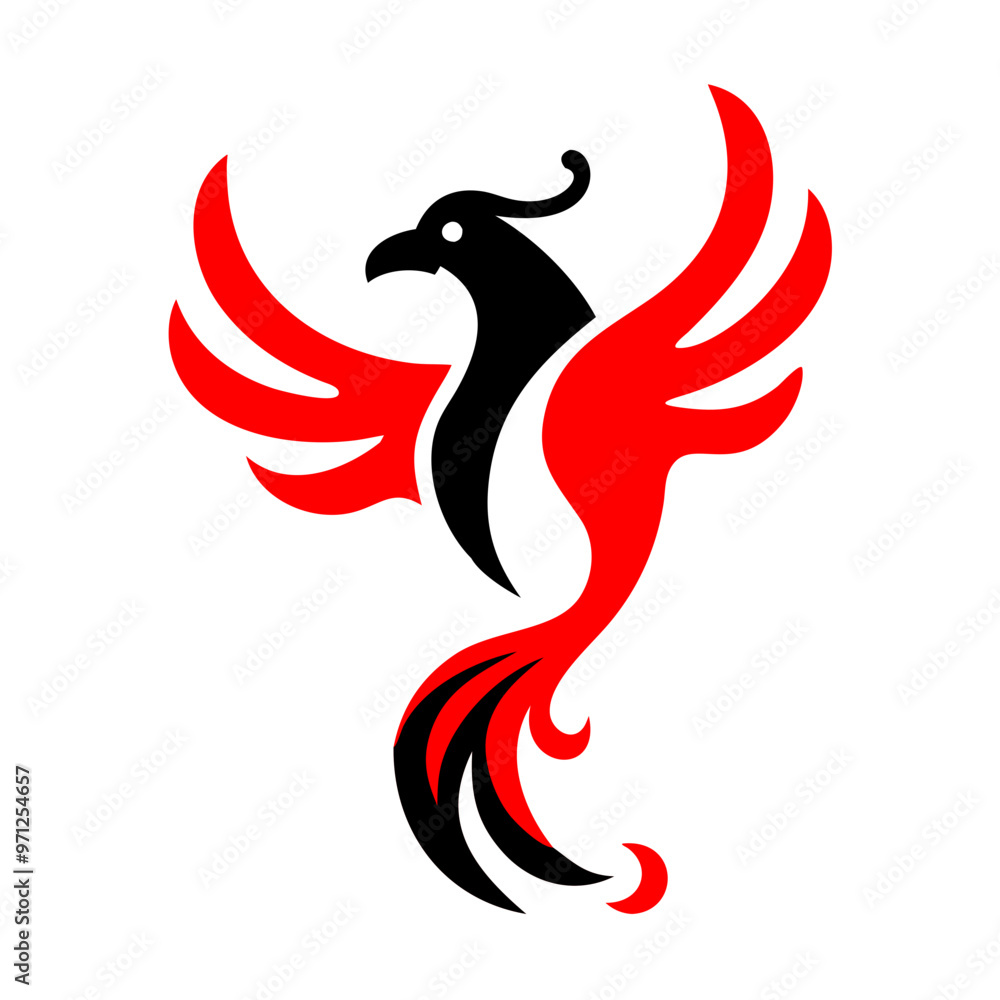 Phoenix with Outstretched Wings Red Icon, Symbol of Rebirth Phoenix with Outstretched Wings Red Icon, Symbol of Rebirth