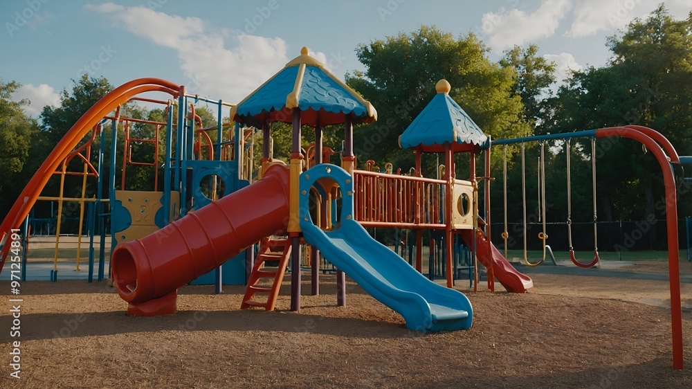 A group of children making new friends while playing on the climbing structure together A group of children making new friends while playing on the climbing structure together