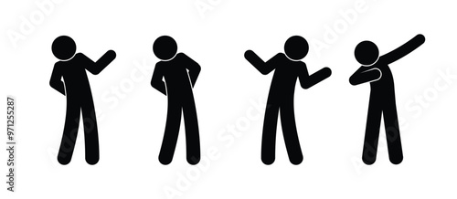 stick figure human silhouette, icon person, people standing, poses and gestures stickmen