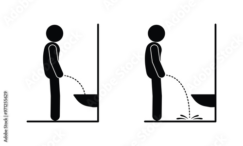 toilet icon, man peeing, sticks figure human silhouette, on transparent background