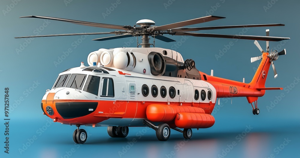 Fototapeta premium Orange Helicopter with Windows and Landing Gear