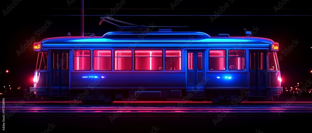 Obraz premium Neon-lit Trolley at Night