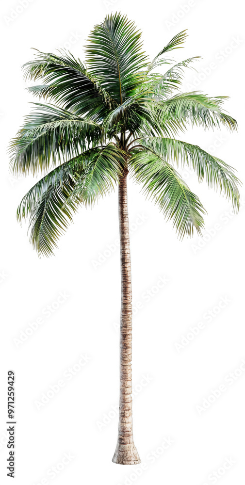 Obraz premium Realistic Tall Palm Tree with Lush Green Fronds on Isolated Background