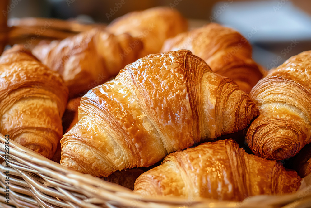 closeup of croissants in a basket closeup of croissants in a basket
