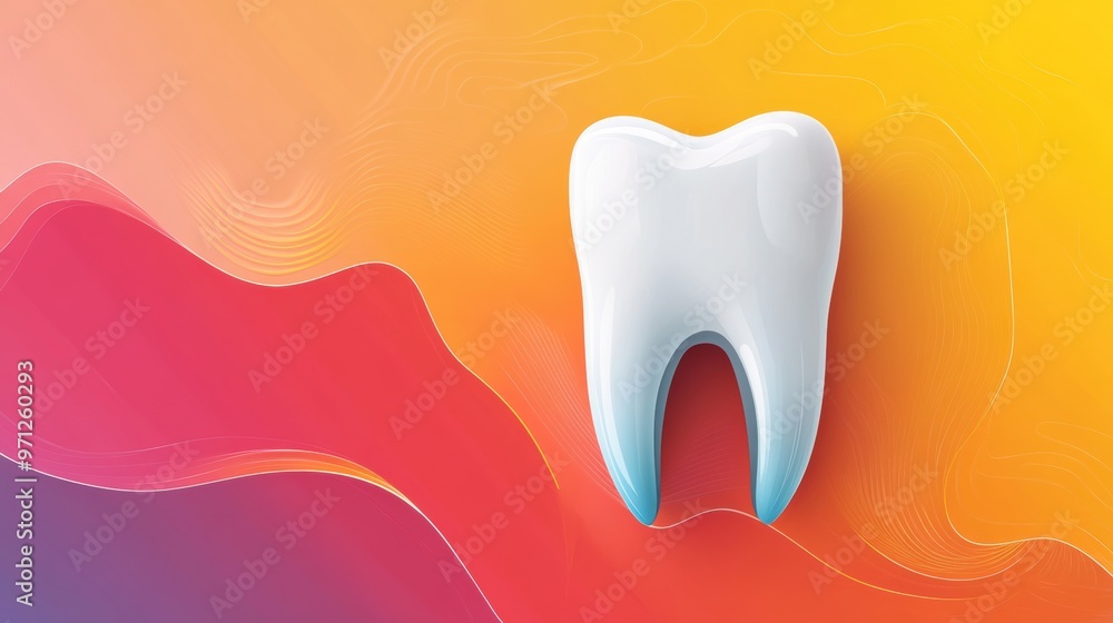 Tooth Icon with Bold Colorful Background Shapes in Modern Minimal Design Tooth Icon with Bold Colorful Background Shapes in Modern Minimal Design