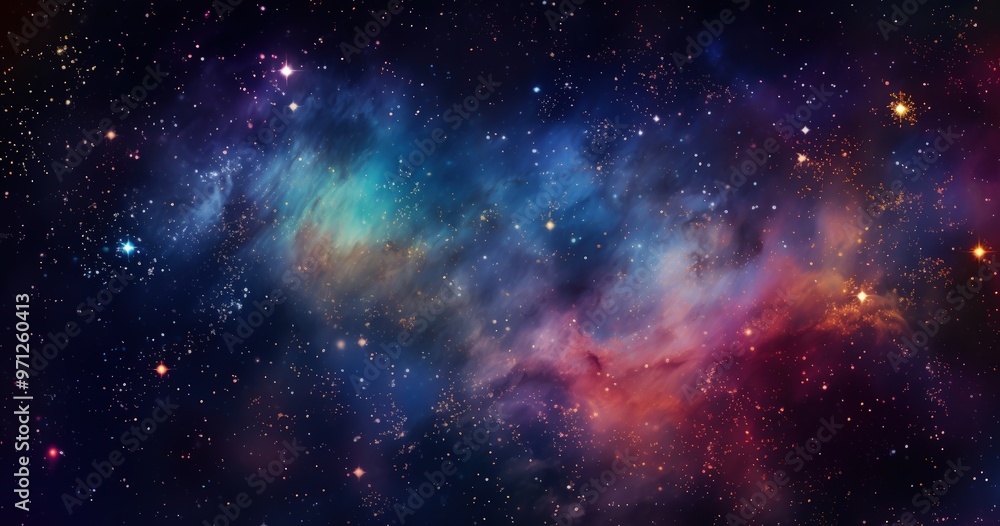 A vibrant cosmic scene depicting colorful nebulae and countless stars in the vastness of space. A vibrant cosmic scene depicting colorful nebulae and countless stars in the vastness of space.