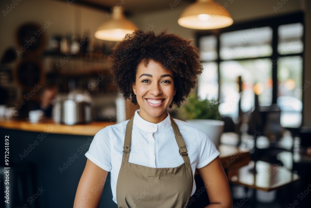 Smiling portrait of a young female barista Smiling portrait of a young female barista