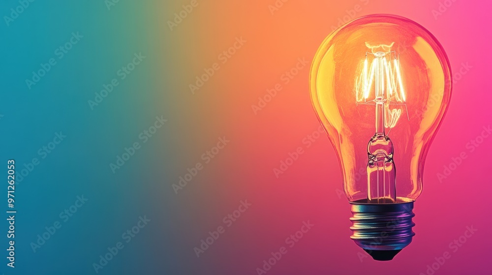 Modern Light Bulb Icon in Minimal Style on Bright Colorful Background Modern Light Bulb Icon in Minimal Style on Bright Colorful Background