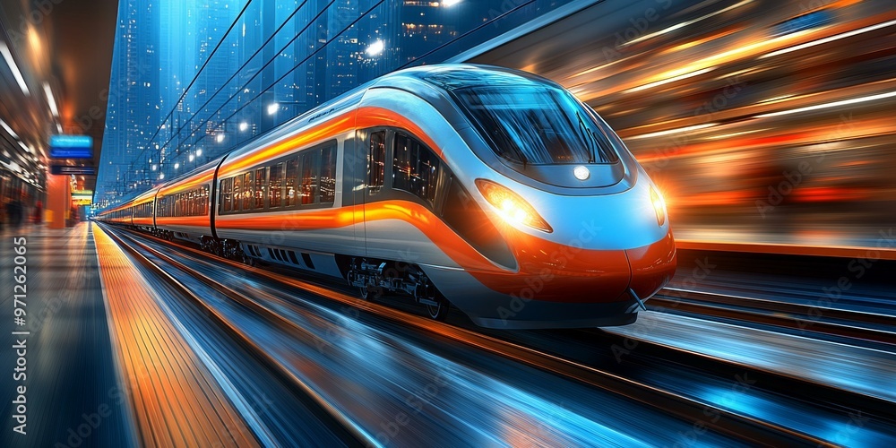 High-Speed Train in Motion, Blurred Background High-Speed Train in Motion, Blurred Background