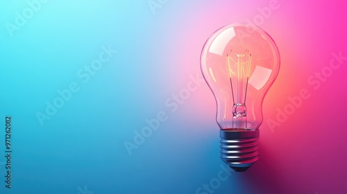 Modern Light Bulb Icon in Minimal Style on Bright Colorful Background