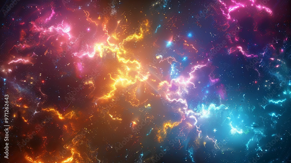 Abstract Cosmic Energy Burst with Glowing Particles and Streaks Abstract Cosmic Energy Burst with Glowing Particles and Streaks