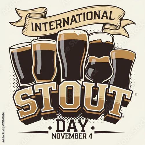 Celebrating International Stout Day with classic beer glasses illustration