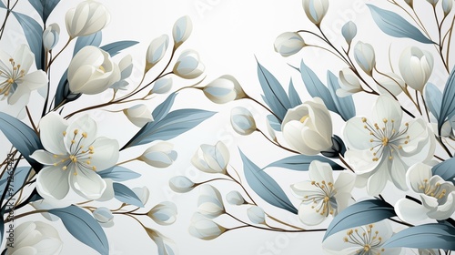 Fototapeta Naklejka Na Ścianę i Meble -  A white and blue flowery background with a blue