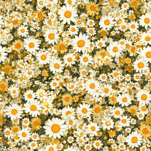 A vibrant field of daisies in yellow and white, creating a cheerful floral pattern.