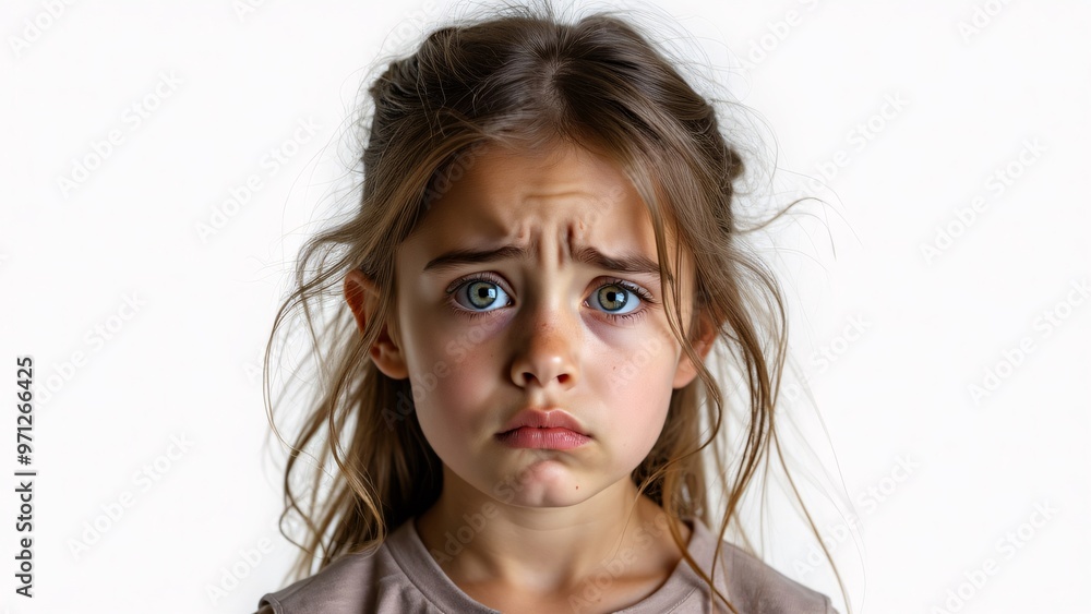 SAD FACE OF YOUNG KID ISOLATED IN WHITE BACKGORUND SAD FACE OF YOUNG KID ISOLATED IN WHITE BACKGORUND
