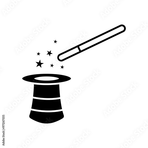 magic hat and wand icon vector