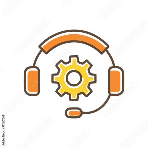 Technical support gear. Technical support, technical assistance, and service, symbolized by a gear and headphones.