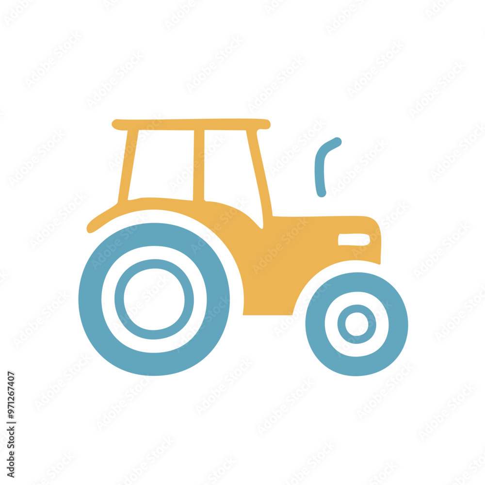 Farm vehicle icon. Simple illustration of a yellow tractor, symbolizing farming, agriculture, and rural life. Farm vehicle icon. Simple illustration of a yellow tractor, symbolizing farming, agriculture, and rural life.
