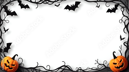 Spooky Halloween Template with Laughing Jack O' Lanterns, Haunted Trees Surrounding as a Creepy Border, with Copy Space Perfect for Invitations and Event Promotions