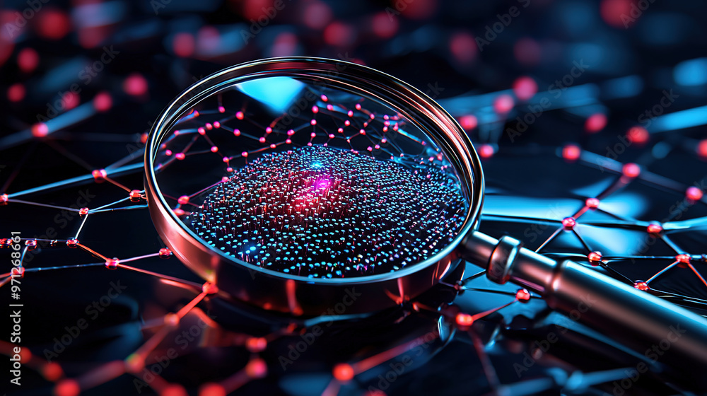 A 3D magnifying glass revealing hidden digital nodes in a network, symbolizing the search engine's capability to uncover obscure data A 3D magnifying glass revealing hidden digital nodes in a network, symbolizing the search engine's capability to uncover obscure data