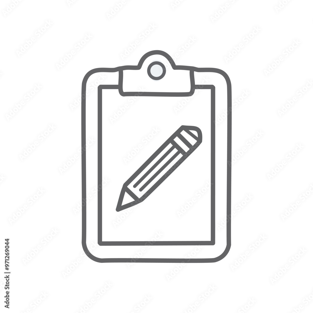 Clipboard pencil icon. Simple line art icon of a clipboard with a pencil. Illustrates writing, task management, or note taking. Clipboard pencil icon. Simple line art icon of a clipboard with a pencil. Illustrates writing, task management, or note taking.