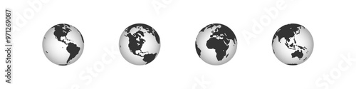 Earth globe set icon. 3d world map in circle. Isolated vector