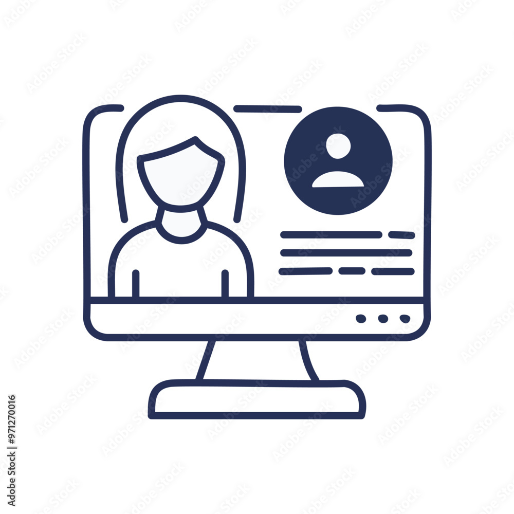 Online user profile. Computer screen with a female user profile and information, symbolizing online identity and digital presence. Online user profile. Computer screen with a female user profile and information, symbolizing online identity and digital presence.