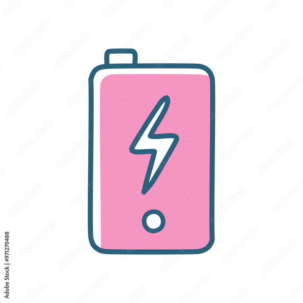 Pink battery icon. A simple illustration of a pink battery with a lightning bolt symbol, representing power and energy. Pink battery icon. A simple illustration of a pink battery with a lightning bolt symbol, representing power and energy.