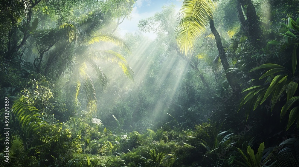 Peruvian rainforest, tropical vegetation in Amazon jungle, sunny day. Peruvian rainforest, tropical vegetation in Amazon jungle, sunny day.