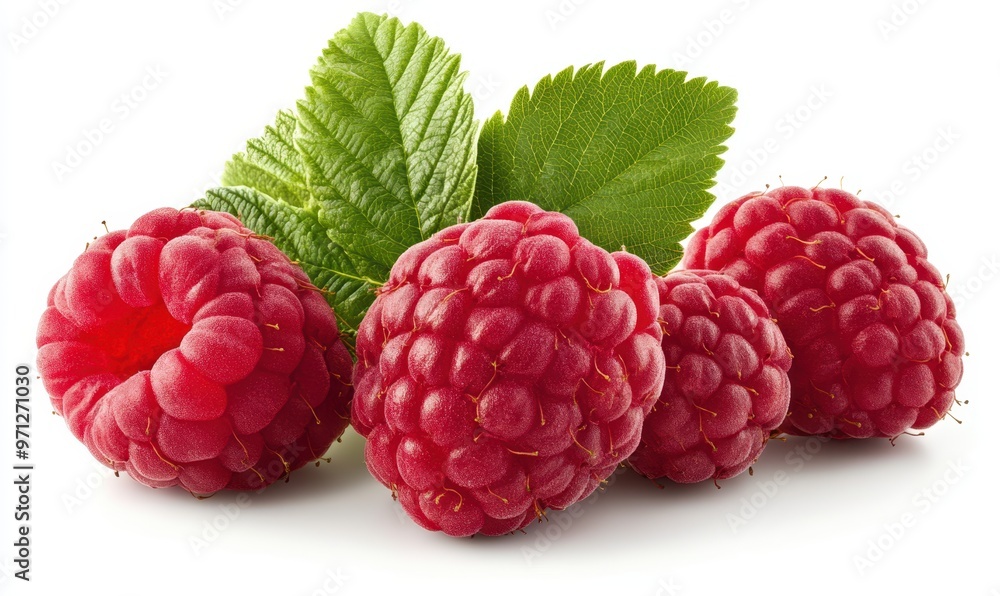 Raspberry with leaves isolated on white background Raspberry with leaves isolated on white background