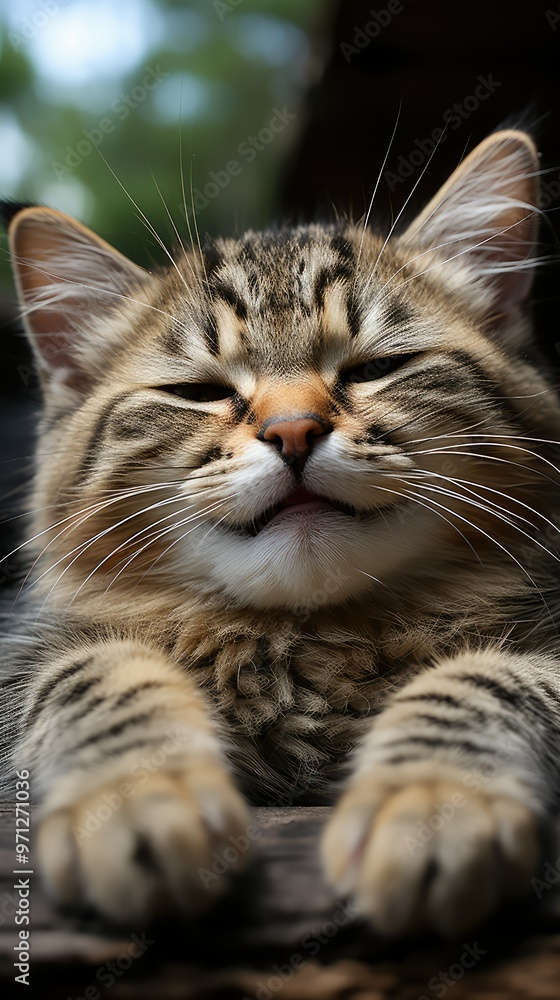 Smiling tabby cat with paws Smiling tabby cat with paws