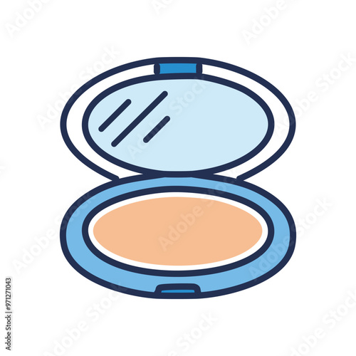 Compact powder makeup. Open compact powder with mirror, ready for application. Ideal for a flawless, natural finish.