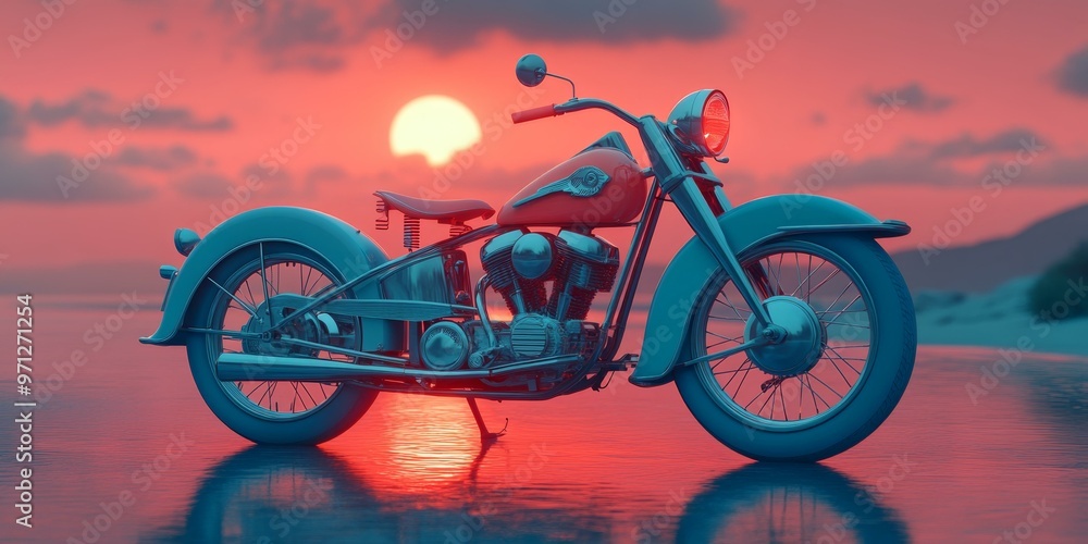 Fototapeta premium Vintage Motorcycle in Futuristic Setting