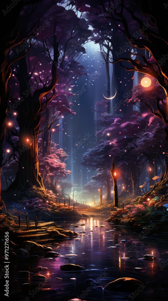 Obraz premium Enchanted forest at night