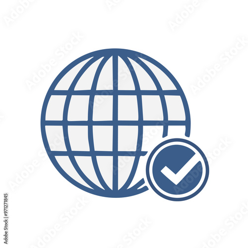 Global approval. Globe with a check mark, symbolizing worldwide acceptance and approval.
