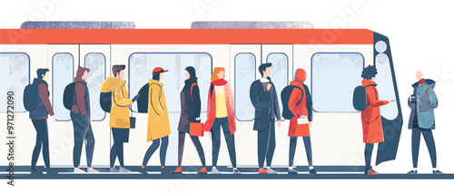 People from different ethnicity using a public commuter subway for going to work